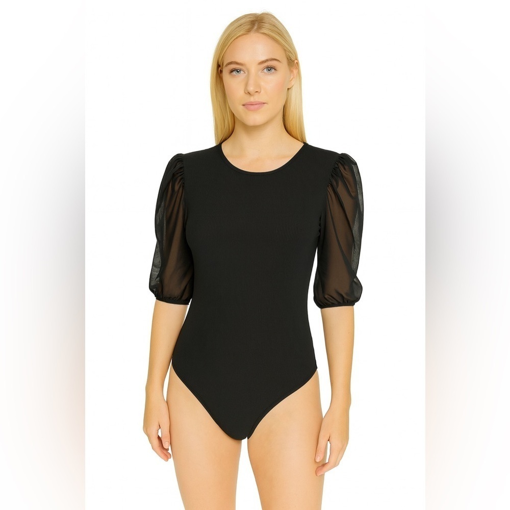 Missguided Black Bodysuit Sheer Sleeve